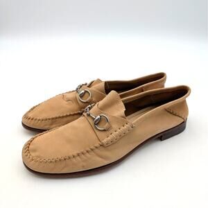 Gucci Gigi Horsebit Loafer Shoes Almond Toe Women's Beige Size US7 EU37